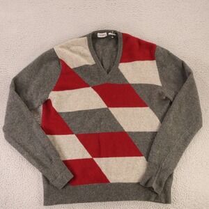 VTG Tweed Sweater Mens 2XL 2XLT Gray Red Argyle 100% Wool Lambswool Piccadilly